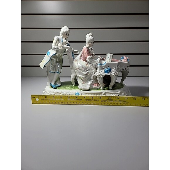 Antique Porcelain Victorian Couple Playing Piano Lace Detail Eradecant Finish - Picture 2 of 10